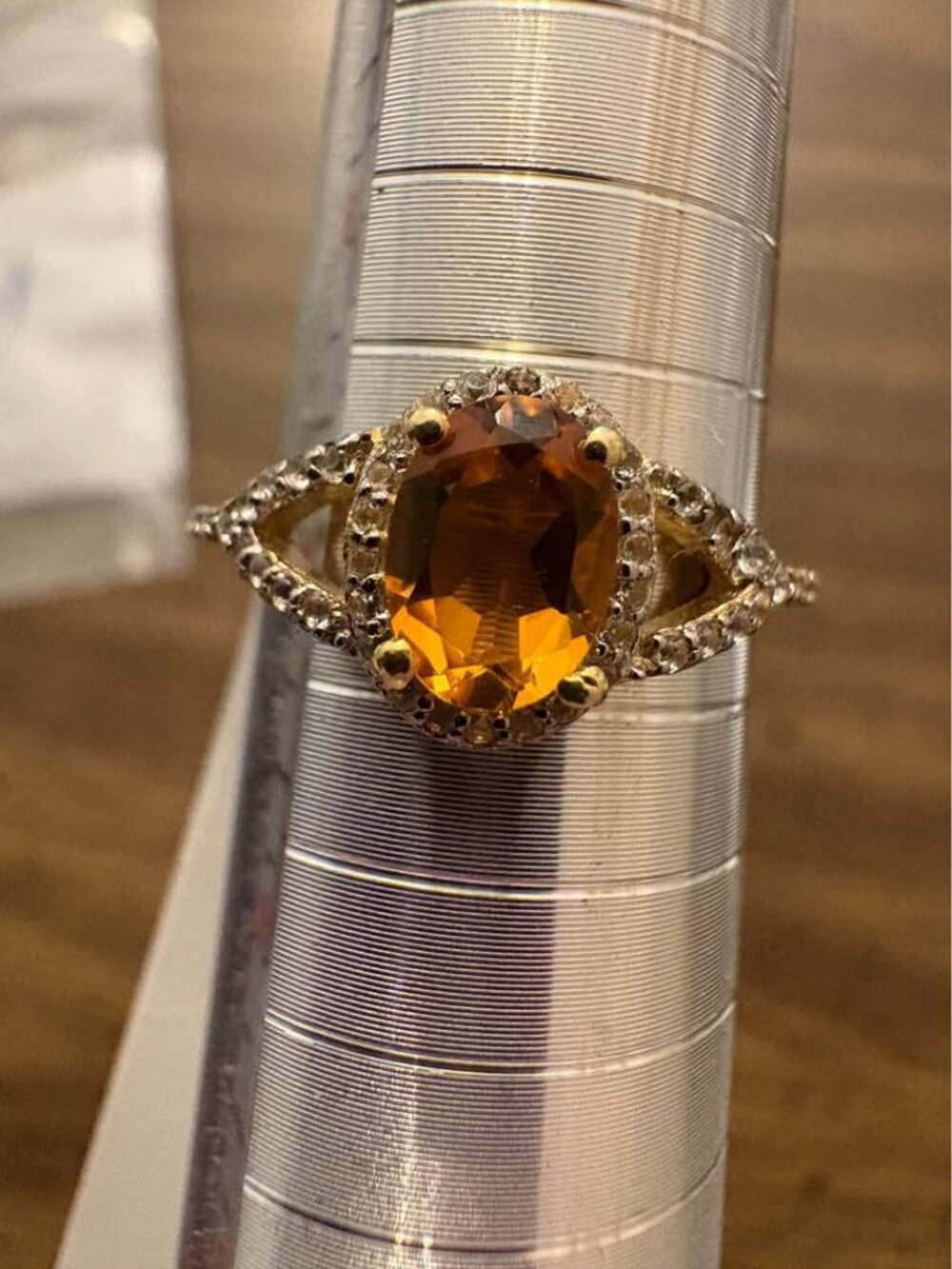Citrine and White Topaz Halo Ring Sterling Silver Size 7